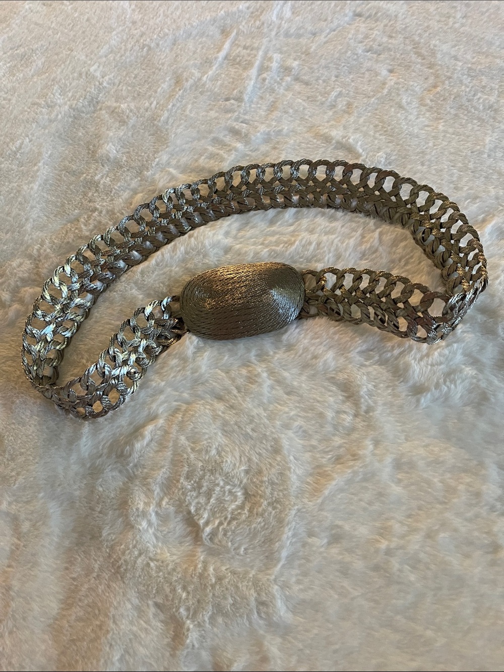 Metallic Braided Belt with Decorative Buckle - Silver SZ 36” or Smaller